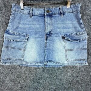Project Rebel‎ Mini Jean Skirt Womens Large Blue Denim Y2K 90s Cargo Pockets